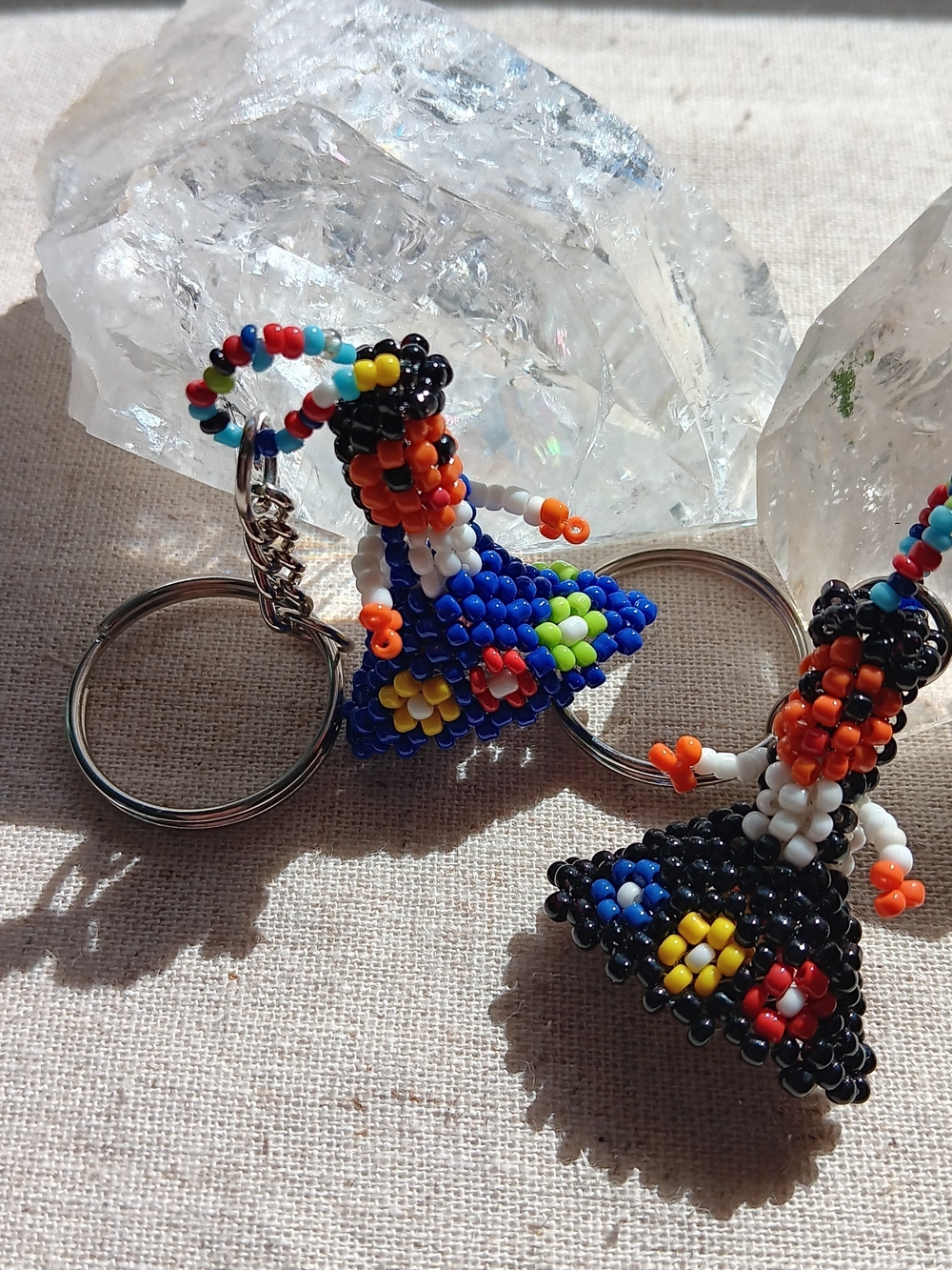 Handmade Beaded Bird Keychain - Multicolor